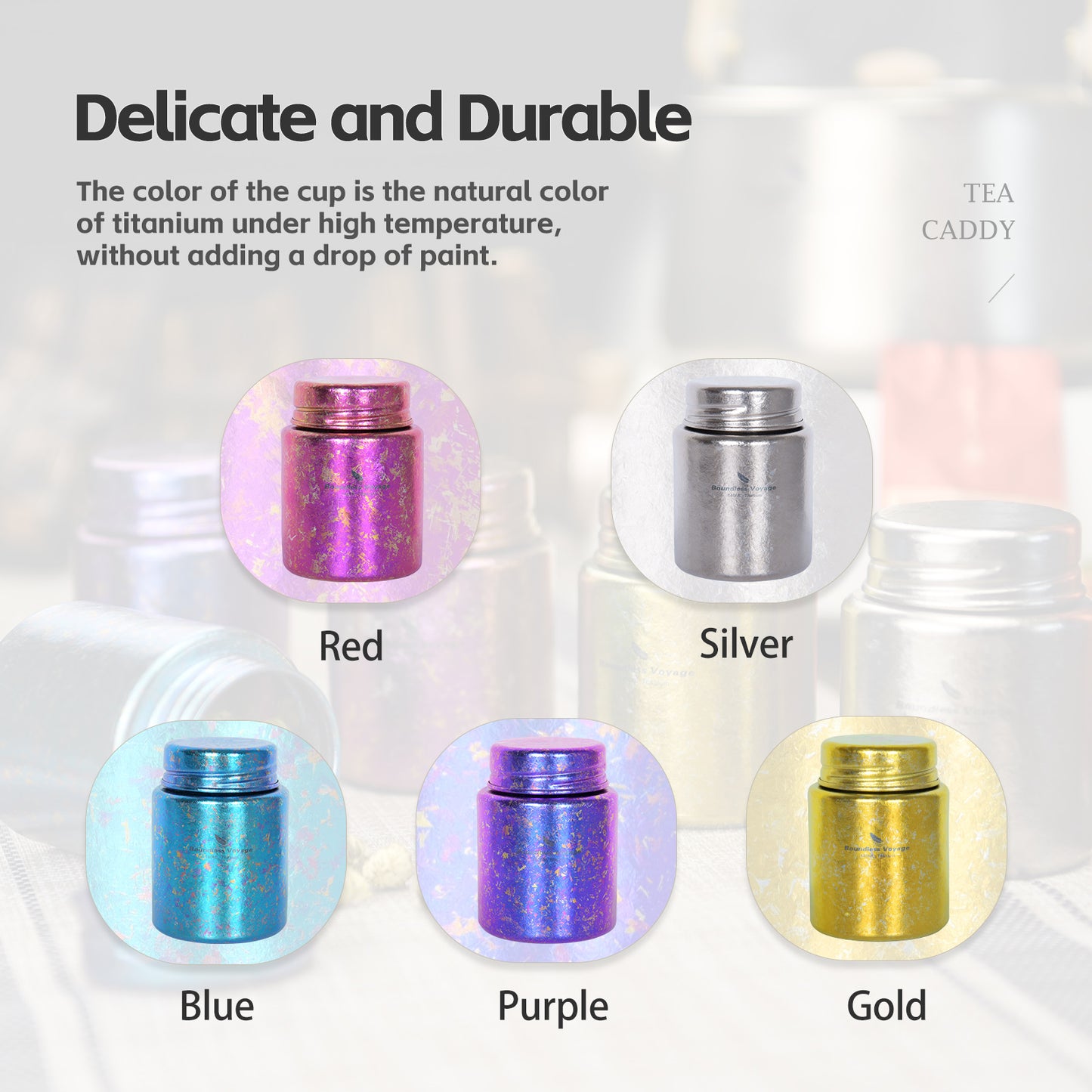 Boundless Voage Titanium Tea Canister Mini Tea Canister Ultralight Portable Tin Can Tea Coffee Spice Canister Colored Ice Flower Craft Tin Storage Container