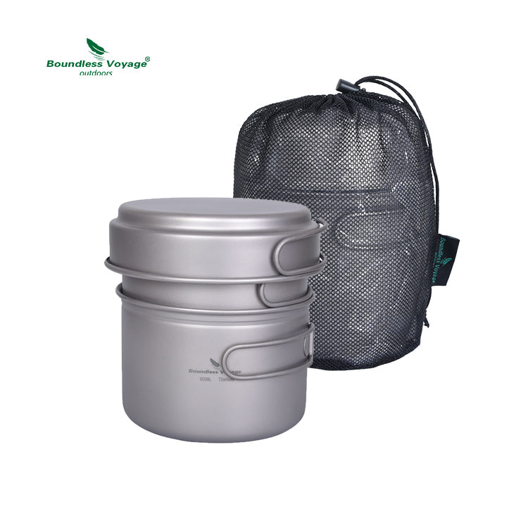 Titanium Pot Pan Set with Folding Handle Outdoor Camping Frying Pan