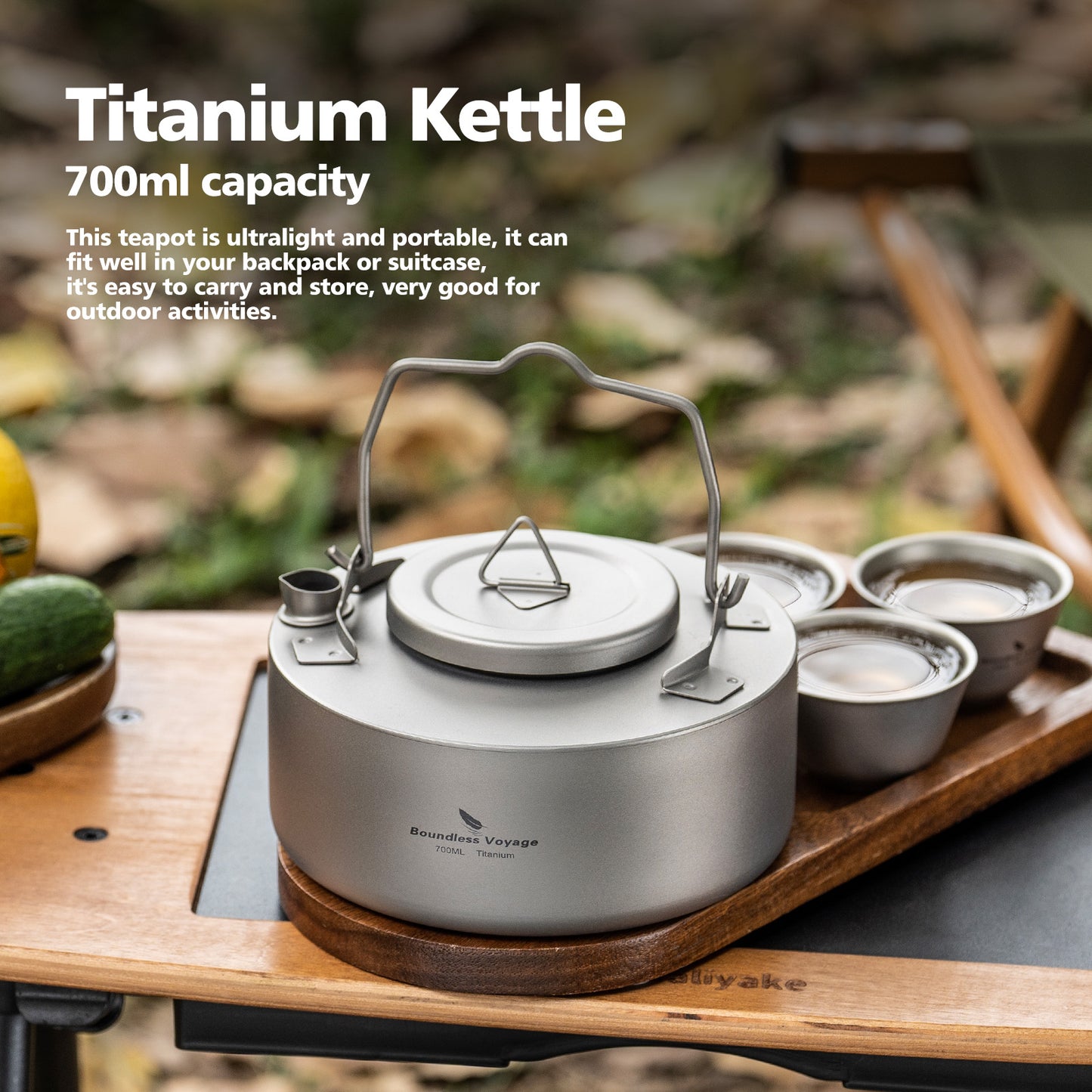 Boundless Voyage Camping Single-layer Titanium Kettle with Folding Handle 700ML Durable Bushcraft Gear Open Fire Kettle