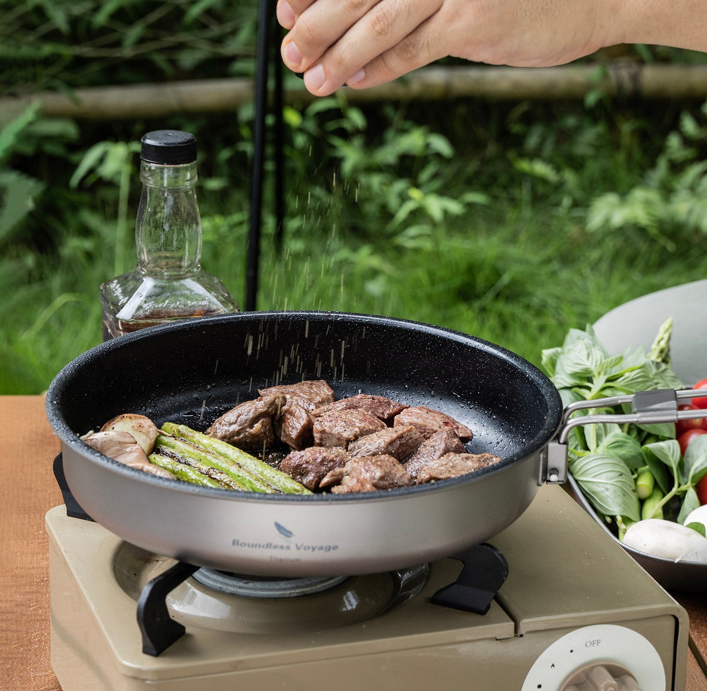 Boundless Voyage Titanium Non-stick Frying Pan Outdoor Camping Skillet with Folding Handle Lightweight Cookware