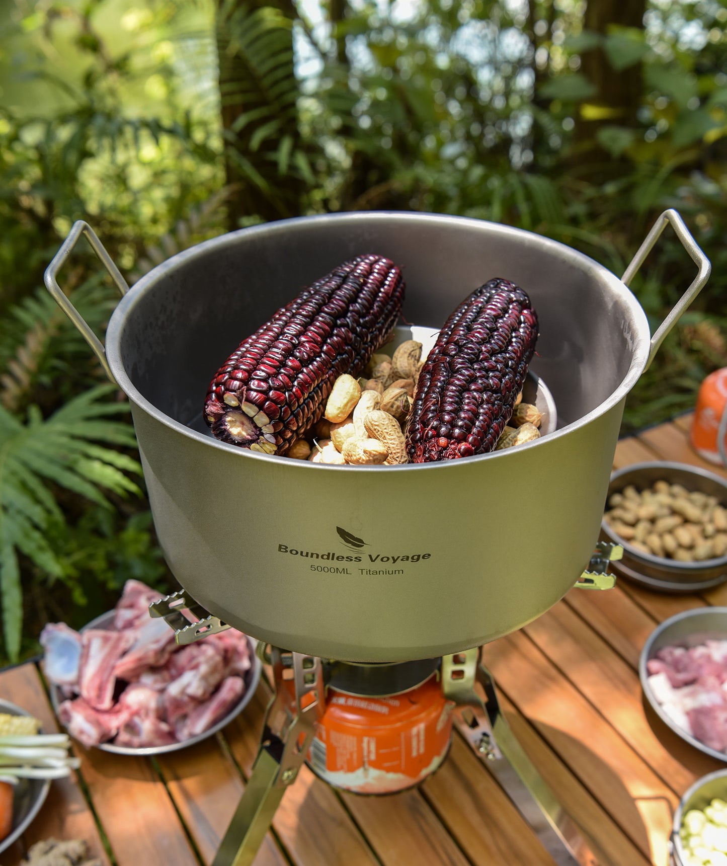 Boundless Voyage Outdoor Camping Titanium Pot 5.0L Stockpot with Lid Folding Handle Hiking Picnic Portable Big Capacity Soup Pot Home Kitchen