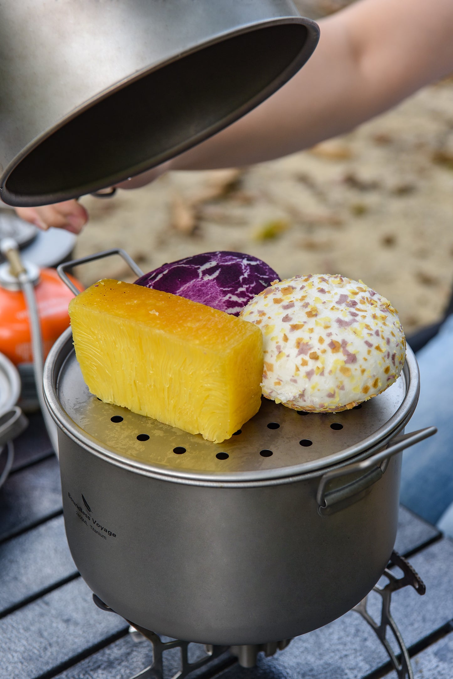 Boundless Voyage Titanium 3pcs Camping Cookware Mess Kit, Camping Cooking Set,  Portable Nonstick Camp Pots Set 1.4L 1.6L 2.4L for Outdoor Camping, Picnic, Hiking, Backpacking