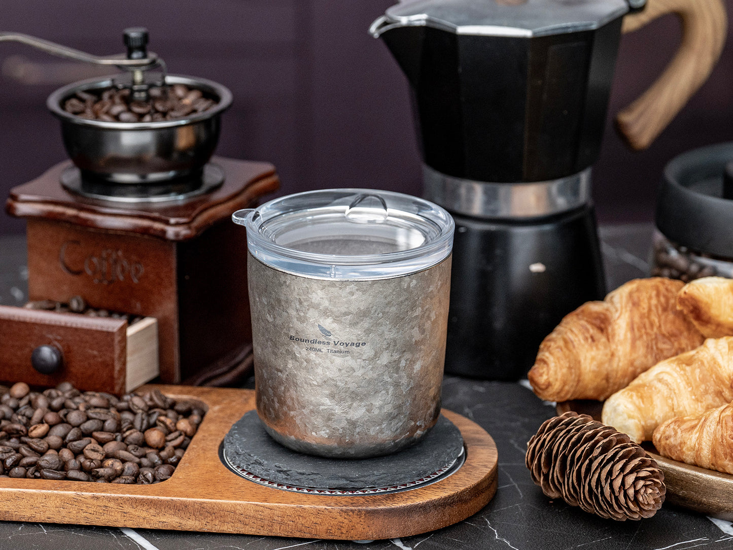 Boundless Voyage Titanium Double-Walled Coffee Cup with Lid Wine Tea Water Mug 240ml