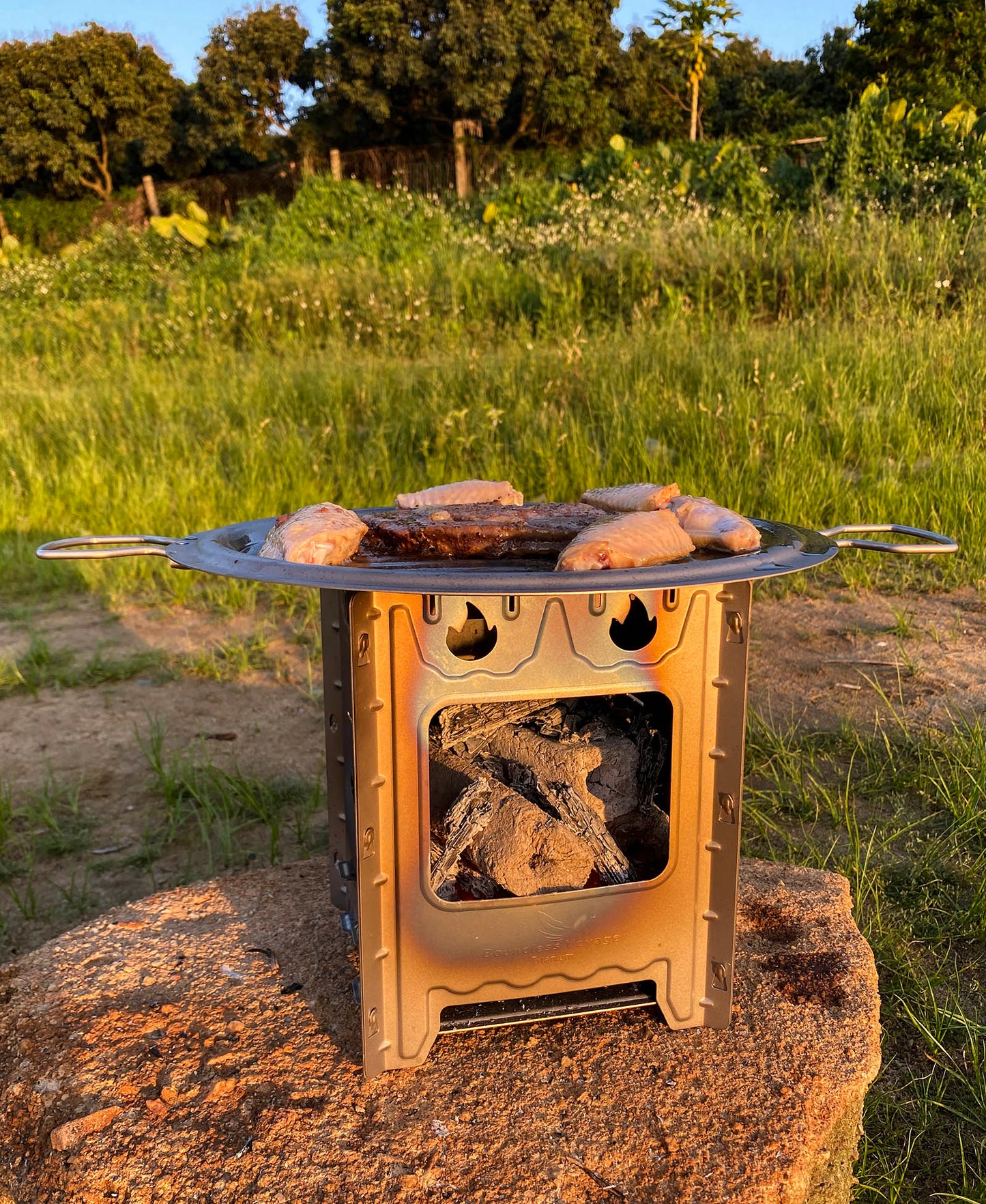 Boundless Voyage Outdoor Camping Titanium Removable Wood Stove With Pot Holder Portable Ultralight Thickened Charcoal Burner