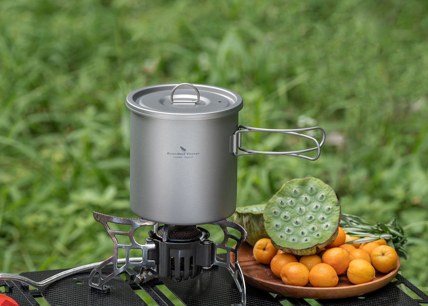 Boundless Voyage Titanium Camping Pot 1400ml Ultralight Backpacking Cookware with Folding Handle & Lid for Backpackers, Hikers & Outdoor Enthusiasts