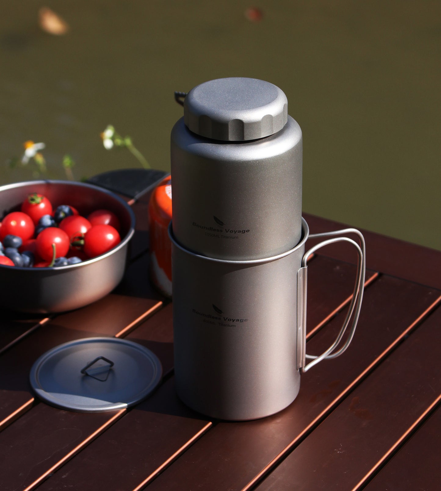 Boundless Voyage Titanium Bottle with Nesting Cup Lightweight Portable for Hiking Camping Picnic