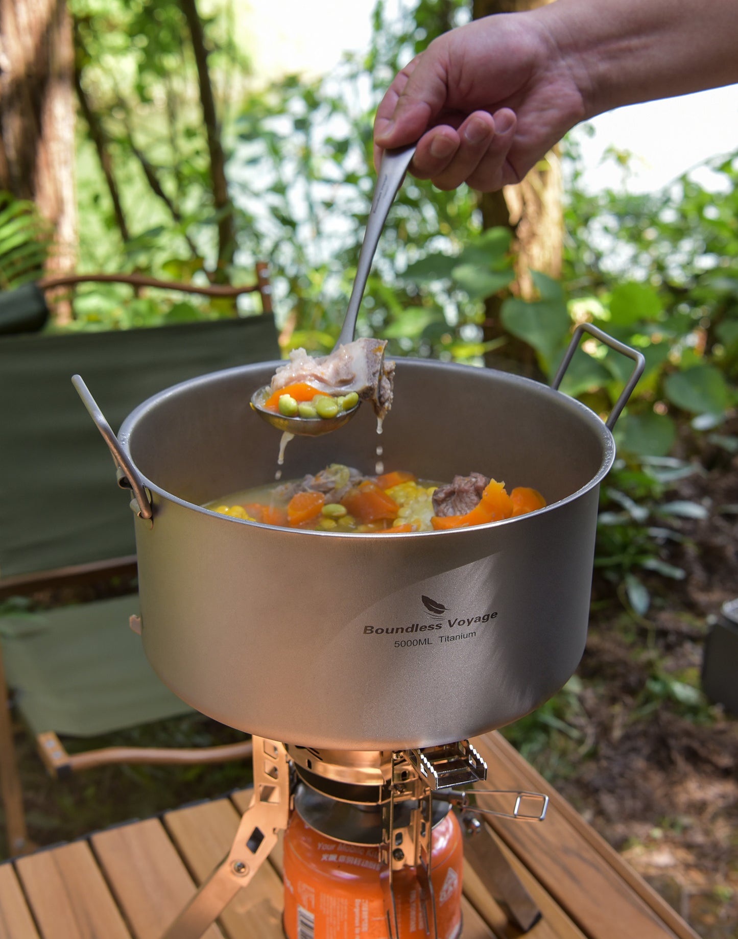 Boundless Voyage Outdoor Camping Titanium Pot 5.0L Stockpot with Lid Folding Handle Hiking Picnic Portable Big Capacity Soup Pot Home Kitchen