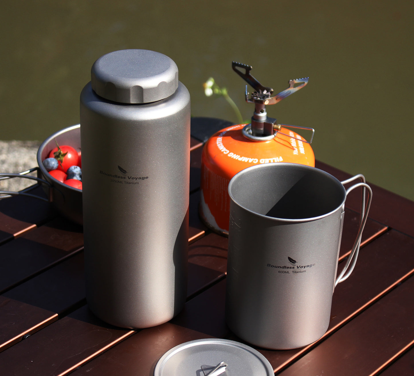 Boundless Voyage Titanium Bottle with Nesting Cup Lightweight Portable for Hiking Camping Picnic