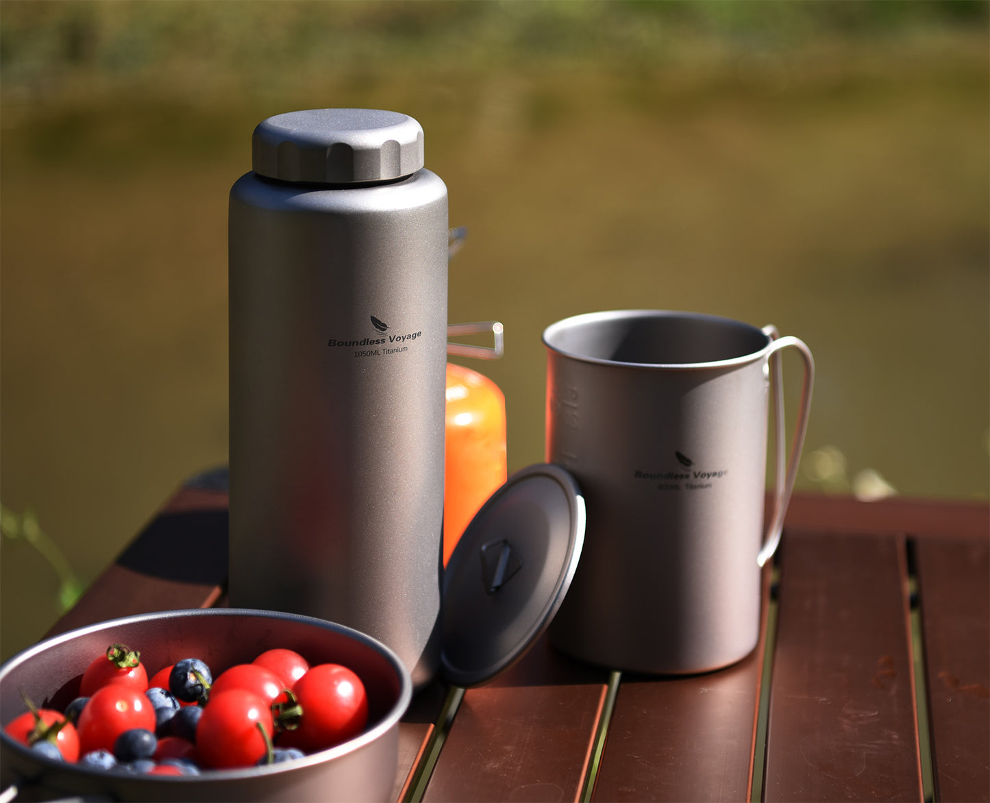 Boundless Voyage Titanium Bottle with Nesting Cup Lightweight Portable for Hiking Camping Picnic