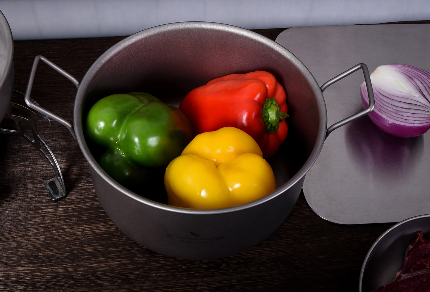 Boundless Voyage Multifunctional Titanium Steamer Soup Pot Frying Pan Set with Lid Outdoor Camping Wok Tea Tray Saucepan Mess Kit