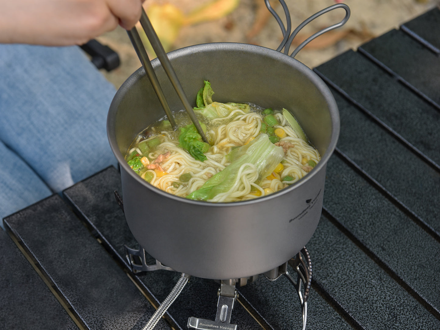 Boundless Voyage Titanium 3pcs Camping Cookware Mess Kit, Camping Cooking Set,  Portable Nonstick Camp Pots Set 1.4L 1.6L 2.4L for Outdoor Camping, Picnic, Hiking, Backpacking