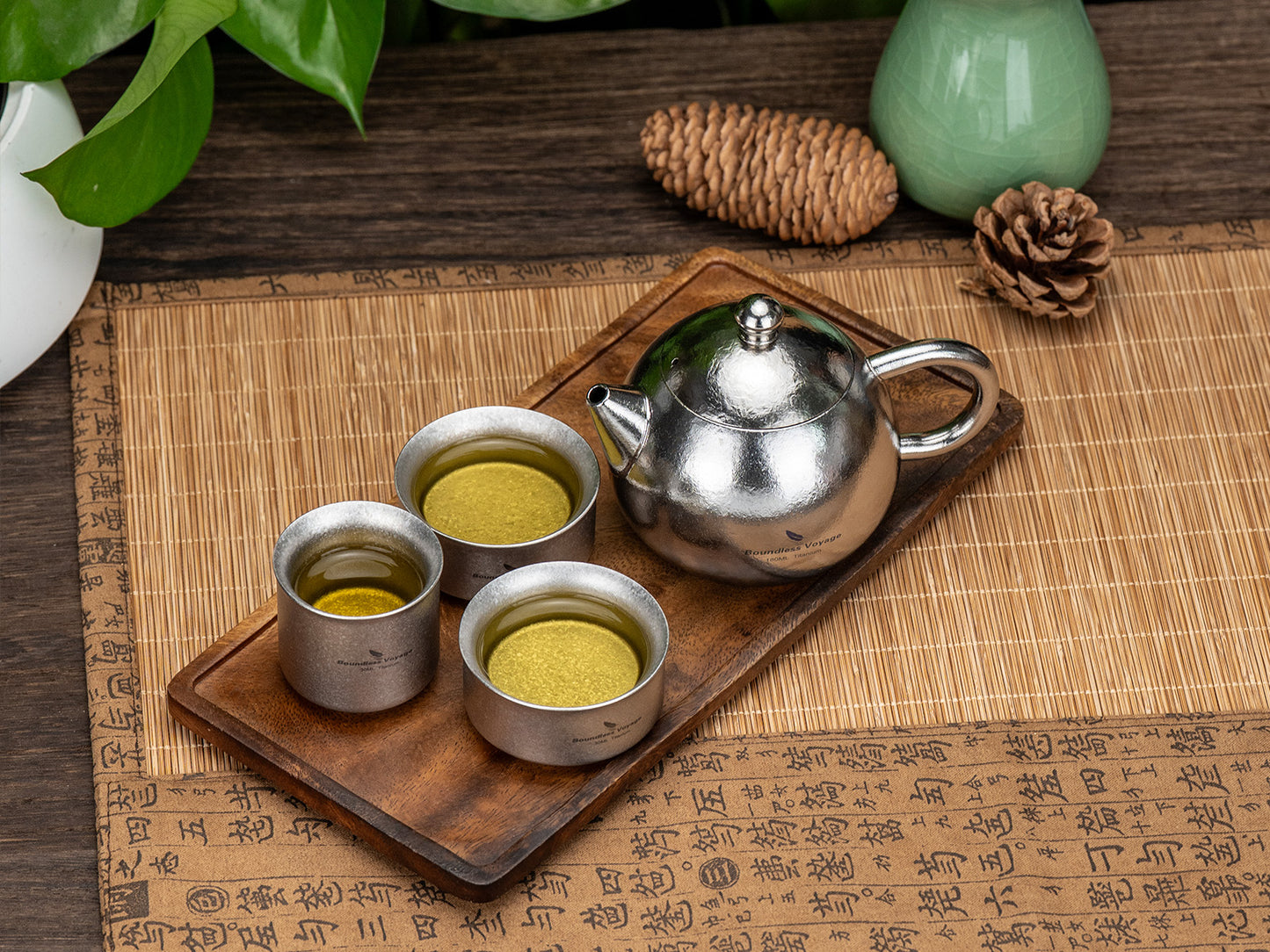 Boundless Voyage Titanium Teapot Set 180ml – Ultralight Tea Set with 3 30ml Cups for Camping, Travel & Home Tea Brewing