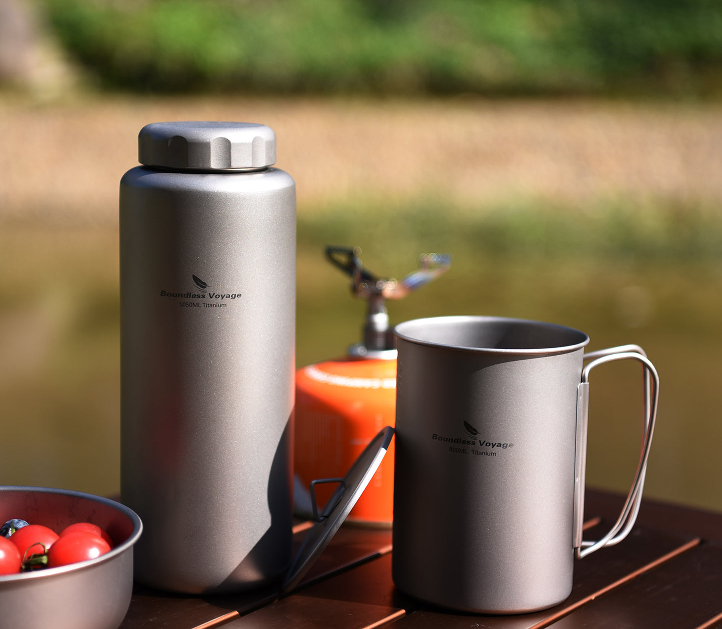 Boundless Voyage Titanium Bottle with Nesting Cup Lightweight Portable for Hiking Camping Picnic