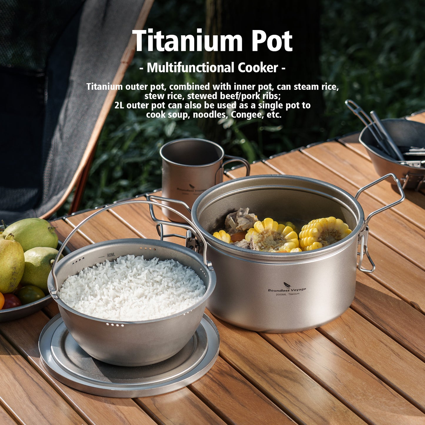 Boundless Voyage Titanium Outdoor Cooking Pot – Ultralight Multi-Purpose Camping Cookware