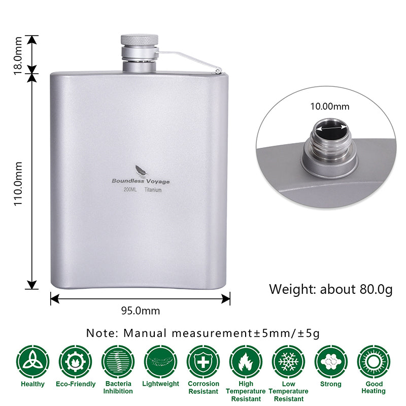 Titanium Hip Flask Outdoor Camping Pocket Flagon Portable Drink Bottle Whiskey Flask 7 oz / 200ml