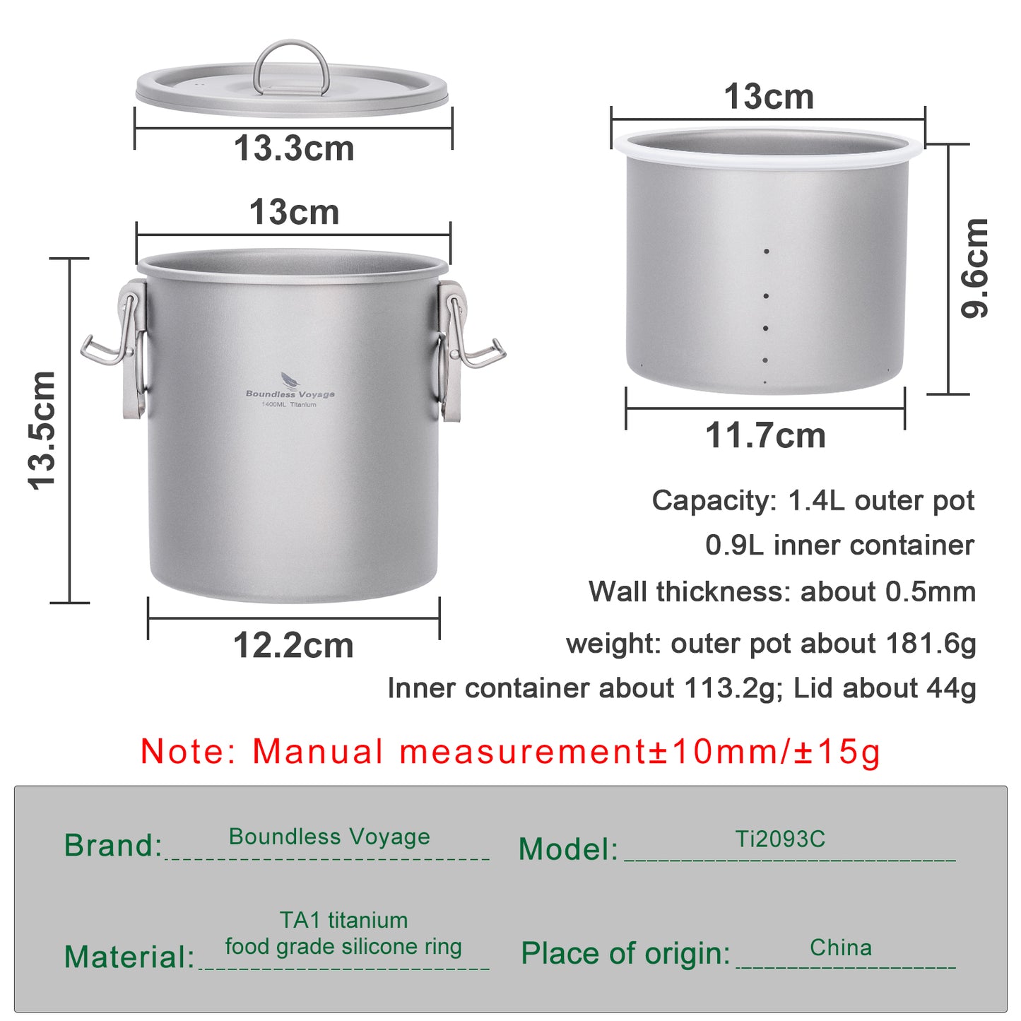 Boundless Voyage Pure Titanium Camping Pot – Ultralight Cookware for Outdoor, Hiking & Travel