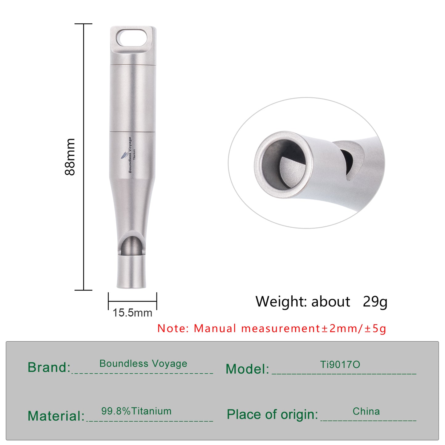 Boundless Voyage Titanium Emergency Whistle – Eco-Friendly TA1 Titanium Survival Safety Whistle with Lanyard | Loud, Lightweight & Durable for Camping, Hiking & Outdoor Sports