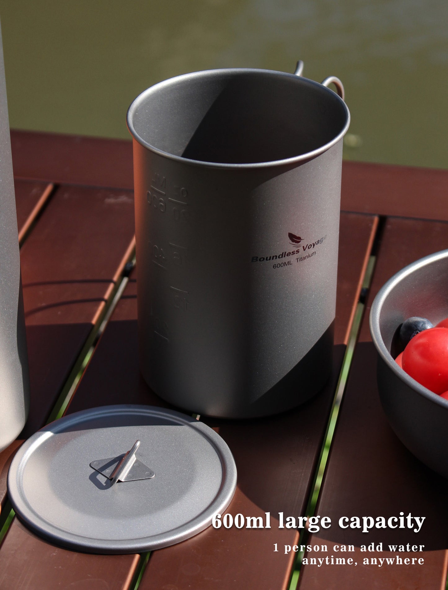 Boundless Voyage Titanium Cup with Flat Lid Lightweight Portable Tea Coffee Wine Dinnerware for Backpacking Hiking Camping Picnic
