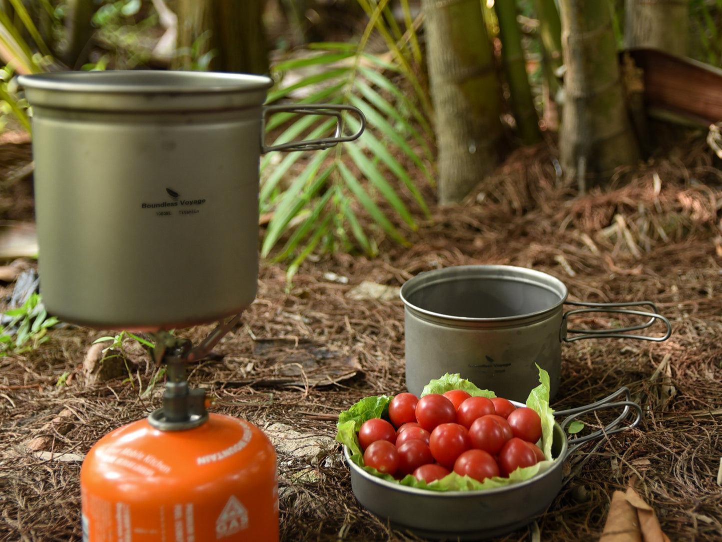 Titanium Pot Pan Set with Folding Handle Outdoor Camping Frying Pan