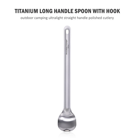 Boundless Voyage Titanium Long Handle Spoon Spork with Hook Outdoor Camping Ultralight  Straight Handle Polished Cutlery Tableware