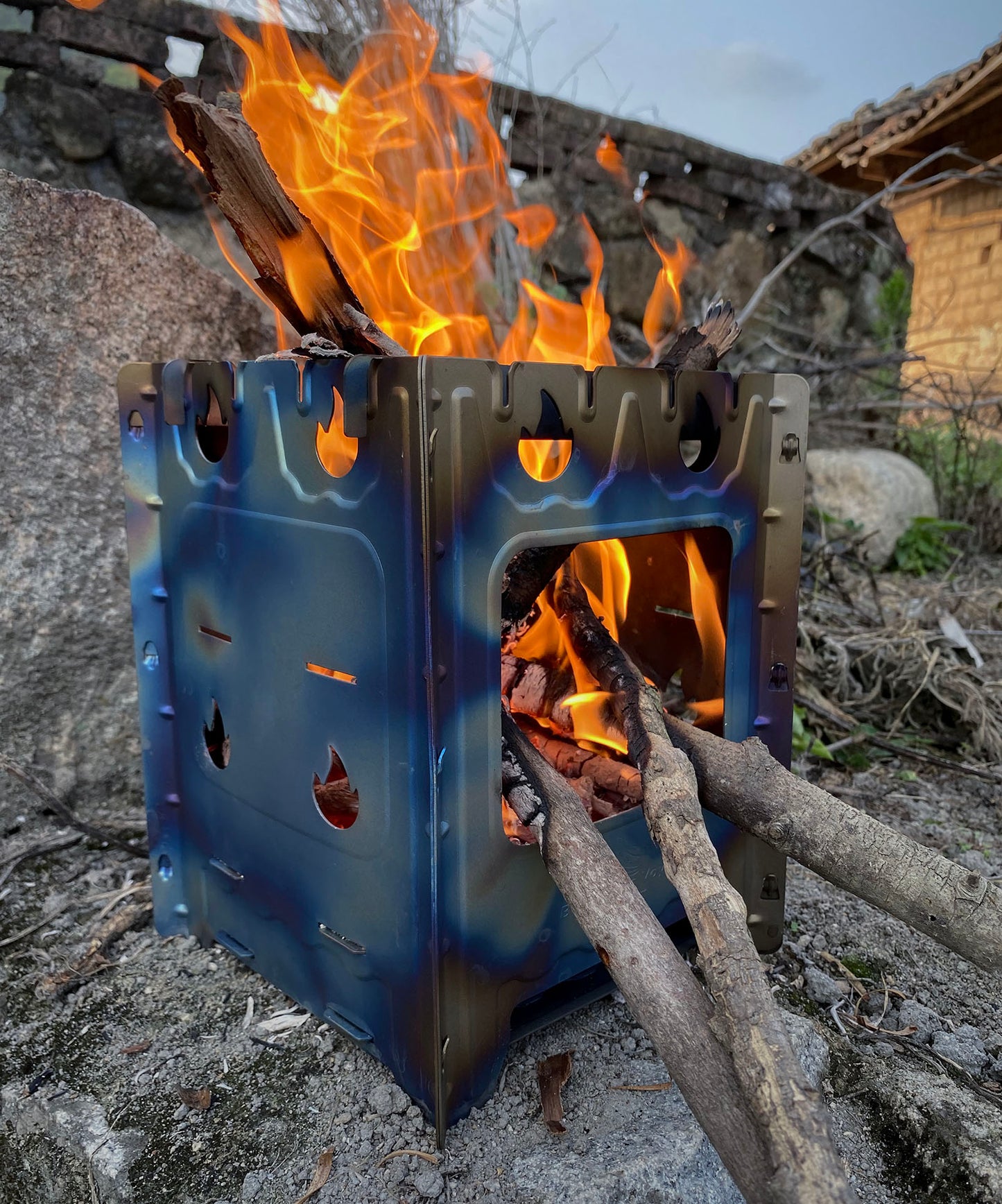 Boundless Voyage Outdoor Camping Titanium Removable Wood Stove With Pot Holder Portable Ultralight Thickened Charcoal Burner