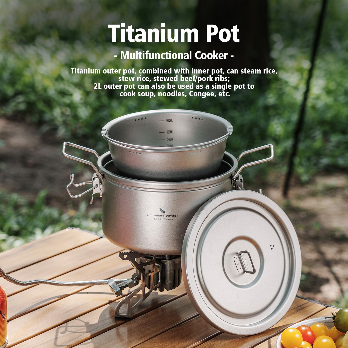 Boundless Voyage Titanium Outdoor Cooking Pot – Ultralight Multi-Purpose Camping Cookware