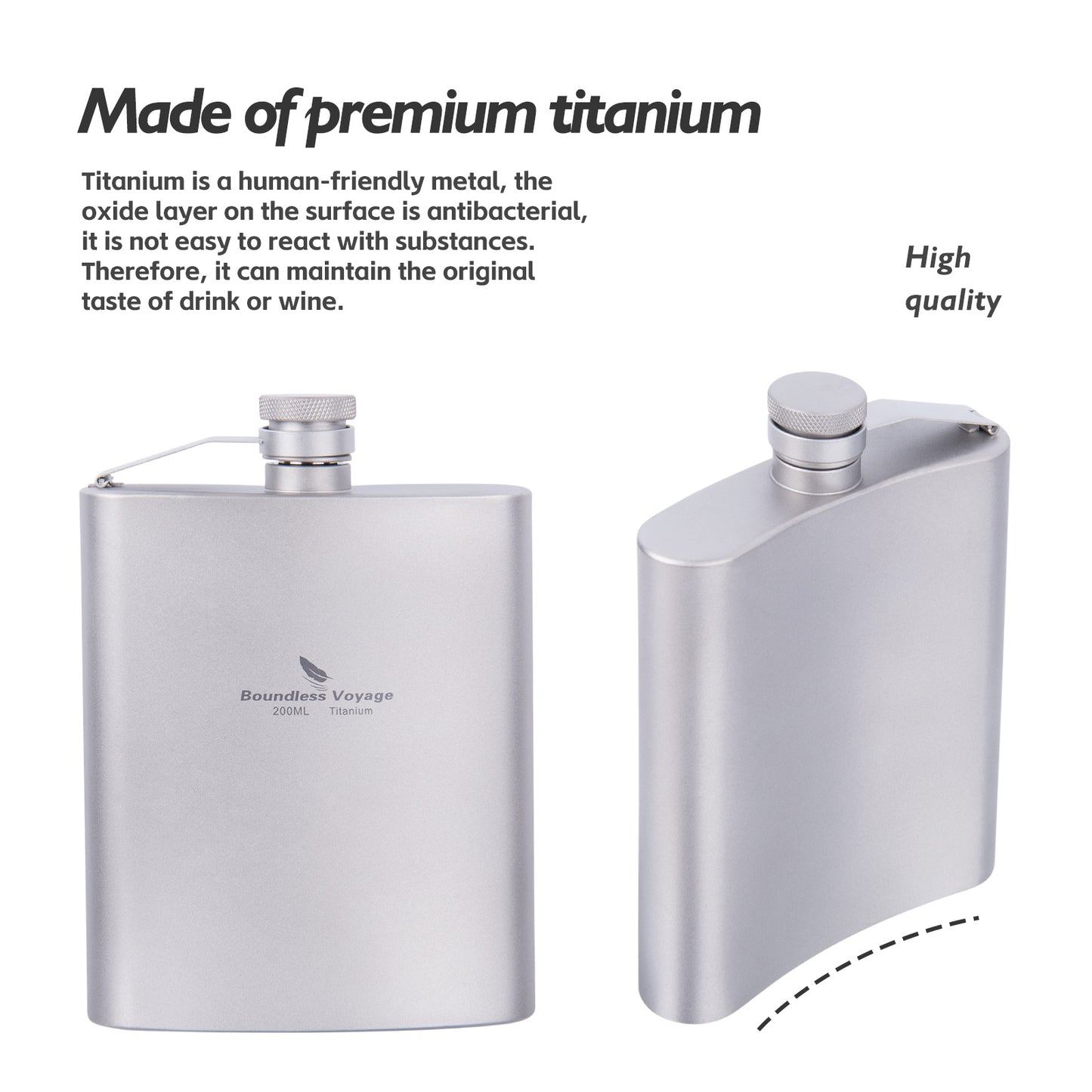 Boundless Voyage Titanium Flask with Cup 200ml Ultralight Pocket Hip Flask for Outdoor Camping Hiking