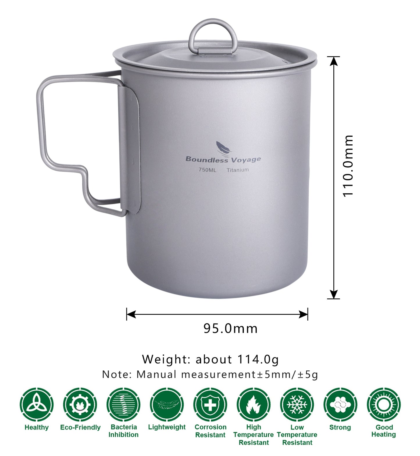 Titanium 750ml Hanging Cup Mug with Folding Handle Outdoor Camping Hiking Picnic Cooking Pot Ultralight Portable