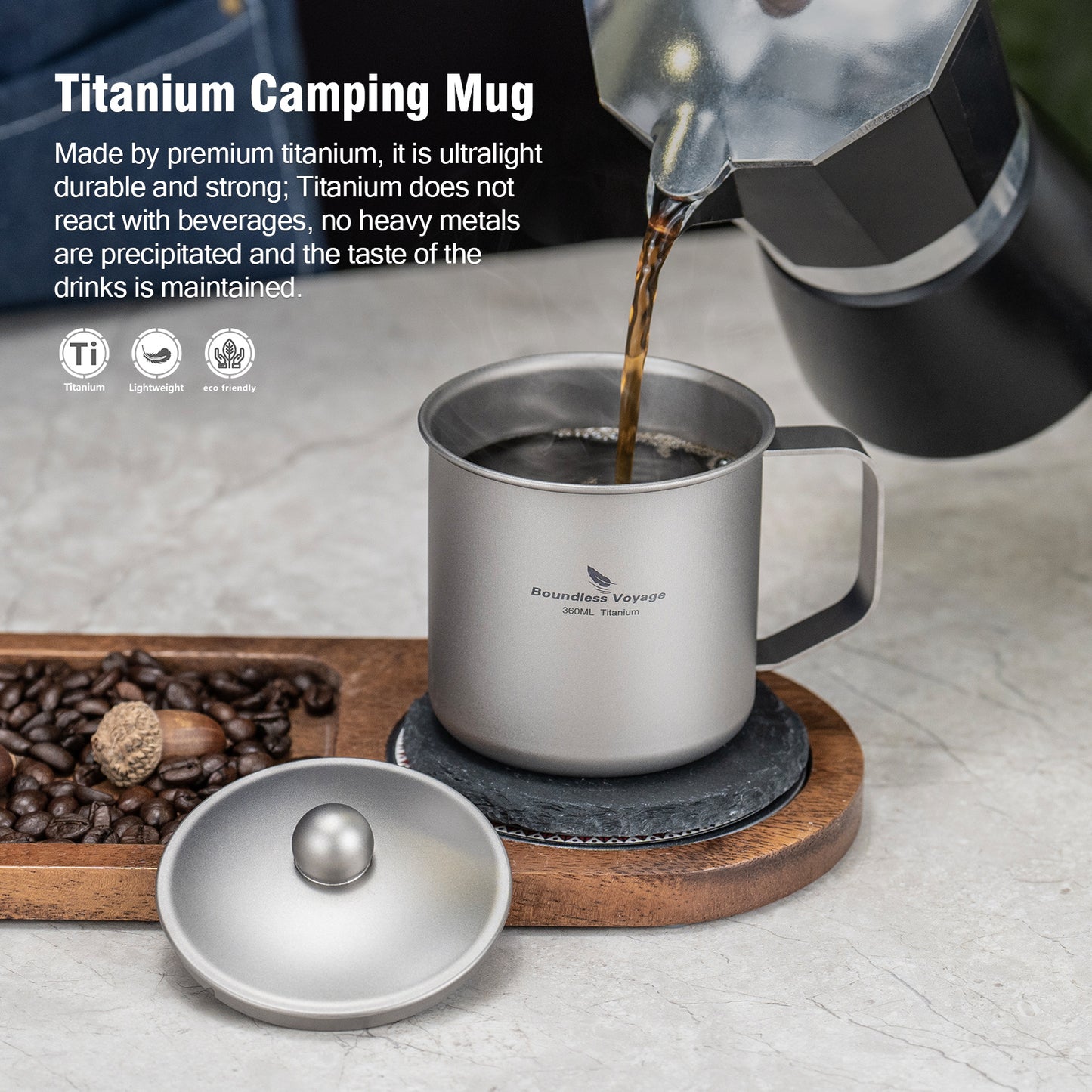 Boundless Voyage Titanium Camping Mug Cup with Lid Ultra-light Portable Hiking Backpacking
