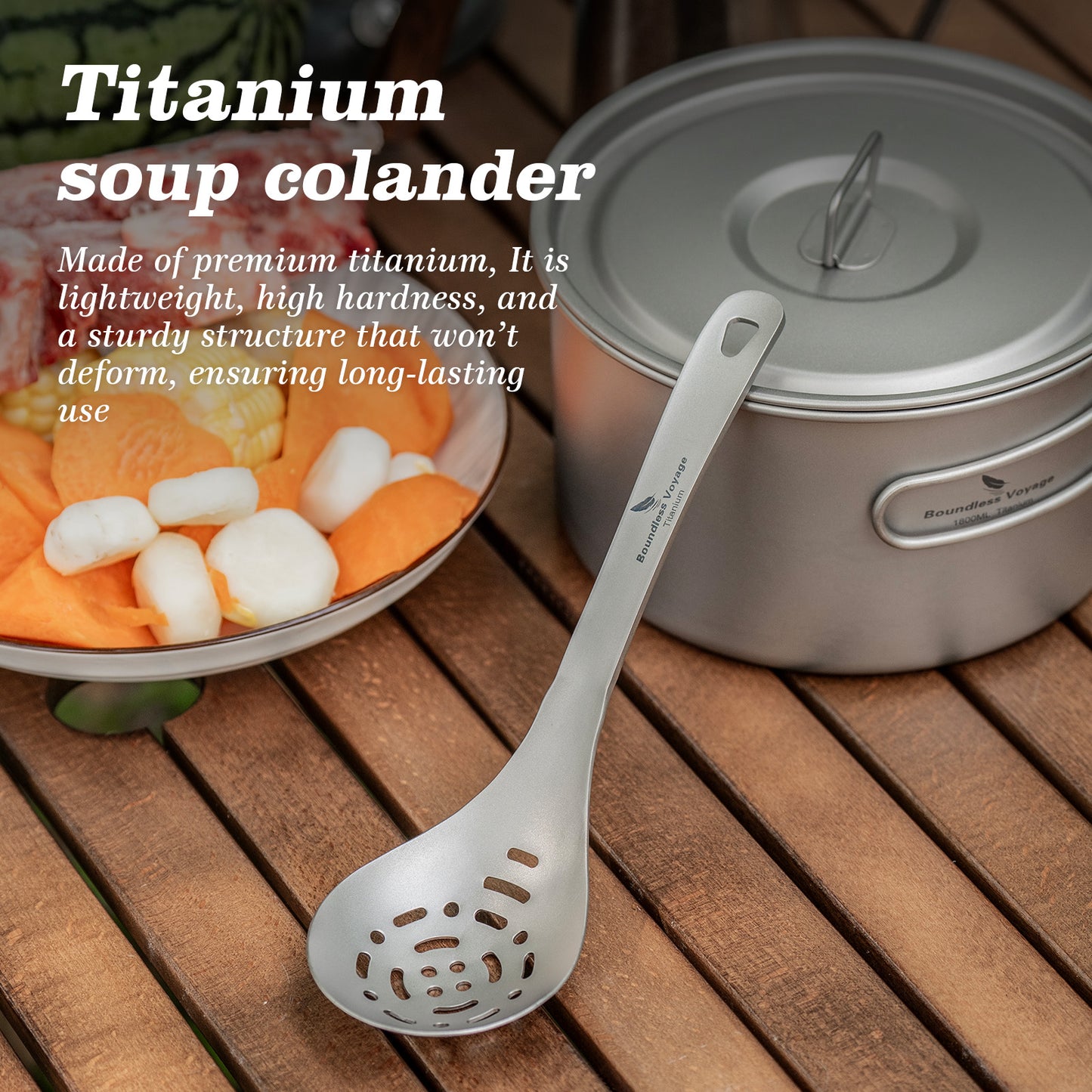 Boundless Voyage Pure titanium soup colander skimmer colander ultralight long handle portable tableware cooking fried food filter kitchen tools