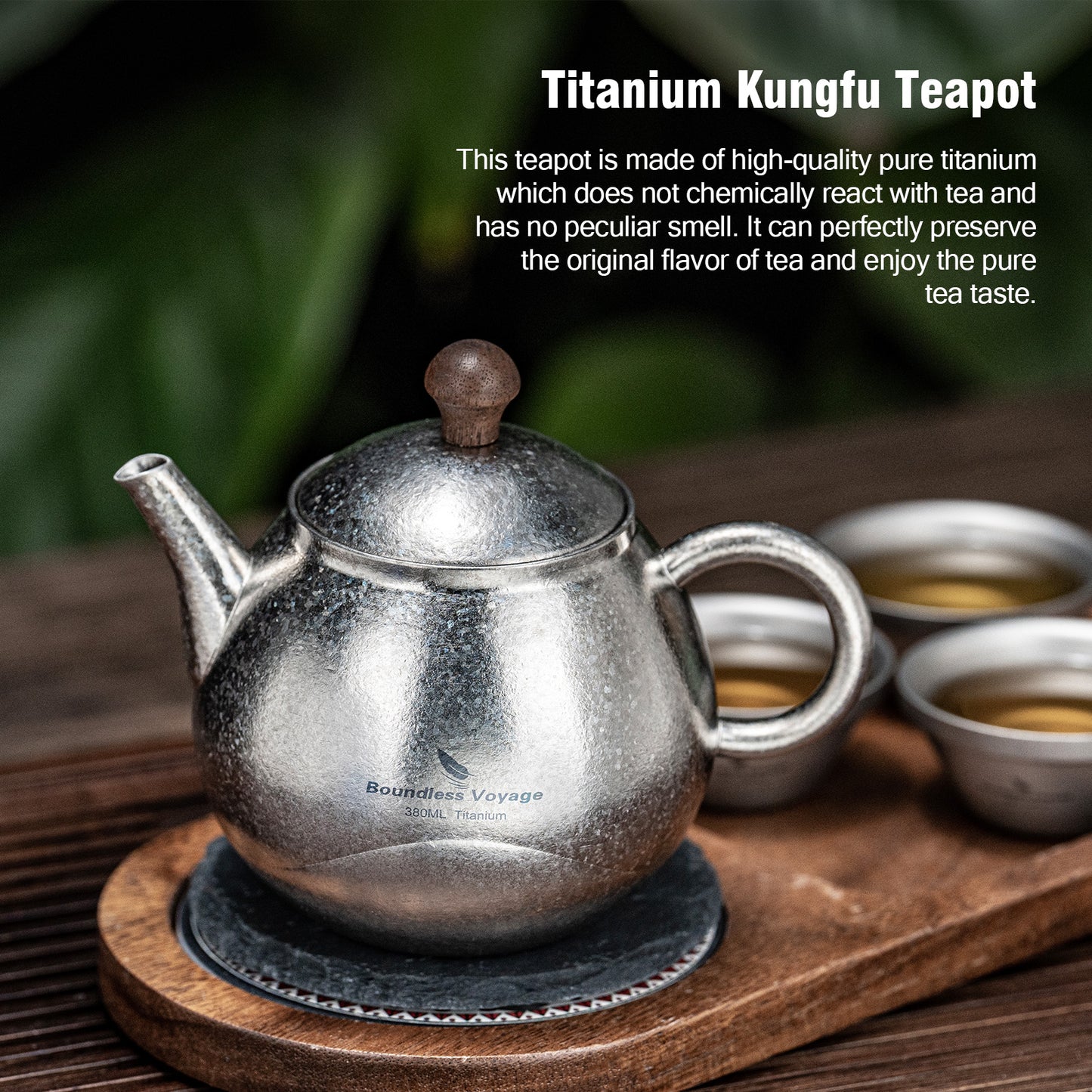 Boundless Voyage Titanium Kungfu Teapot with Lid and Handle Camping Coffee & Tea Pot for Outdoor Backpacking Hiking Teapot 380ml