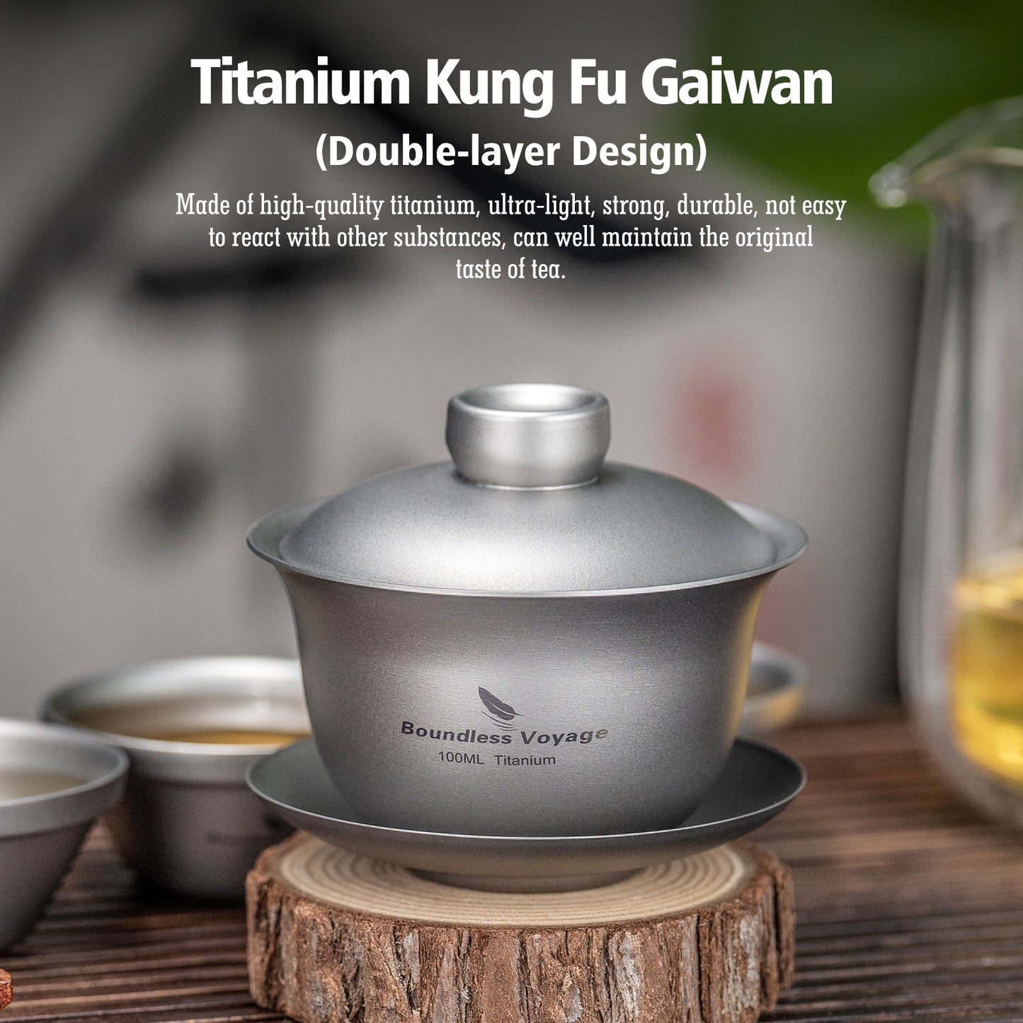 Boundless Voyage Titanium Double-Walled Teapot Chinese Traditional Three-talent Covered Bowl Triad Lid Bowl Kung Fu Gaiwan Anti-Scalding Tea Bowl Tea Set