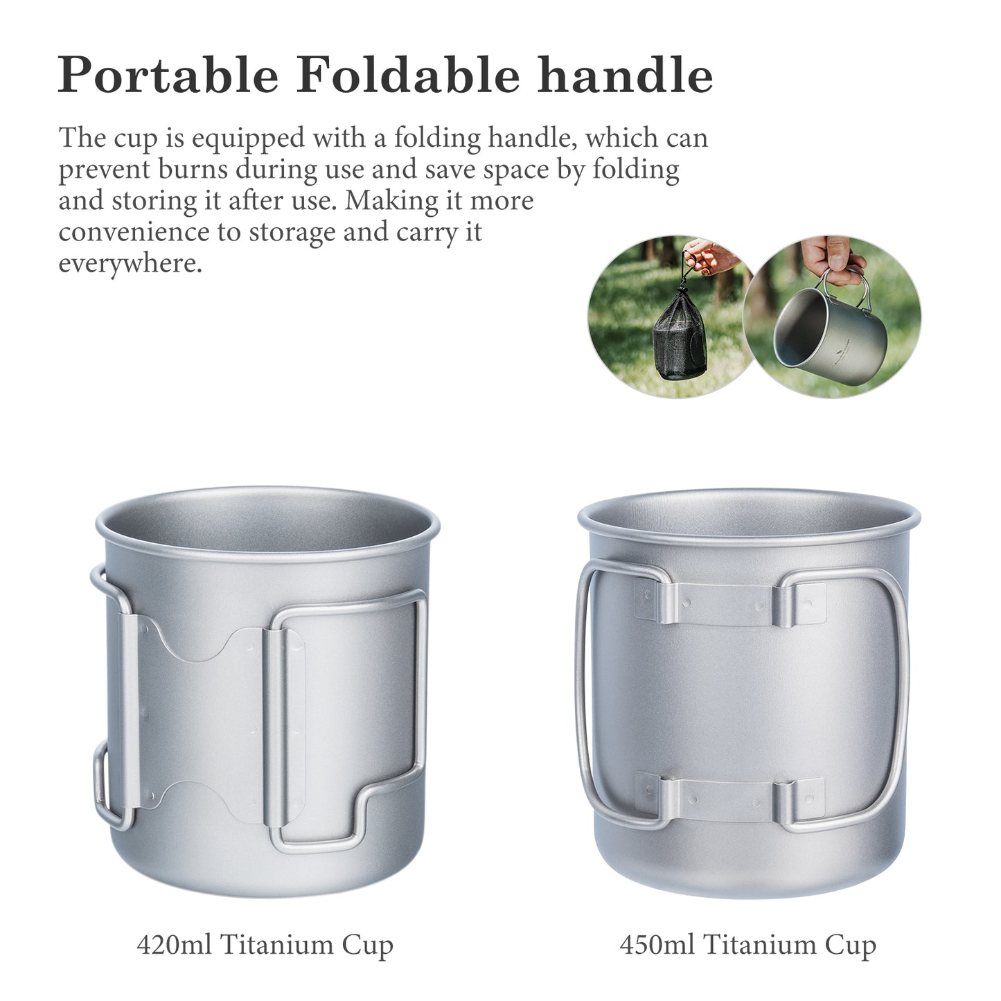 Boundless Voyage 450ml Pure Titanium Mug with Lid – Ultralight & Durable Camping Cup