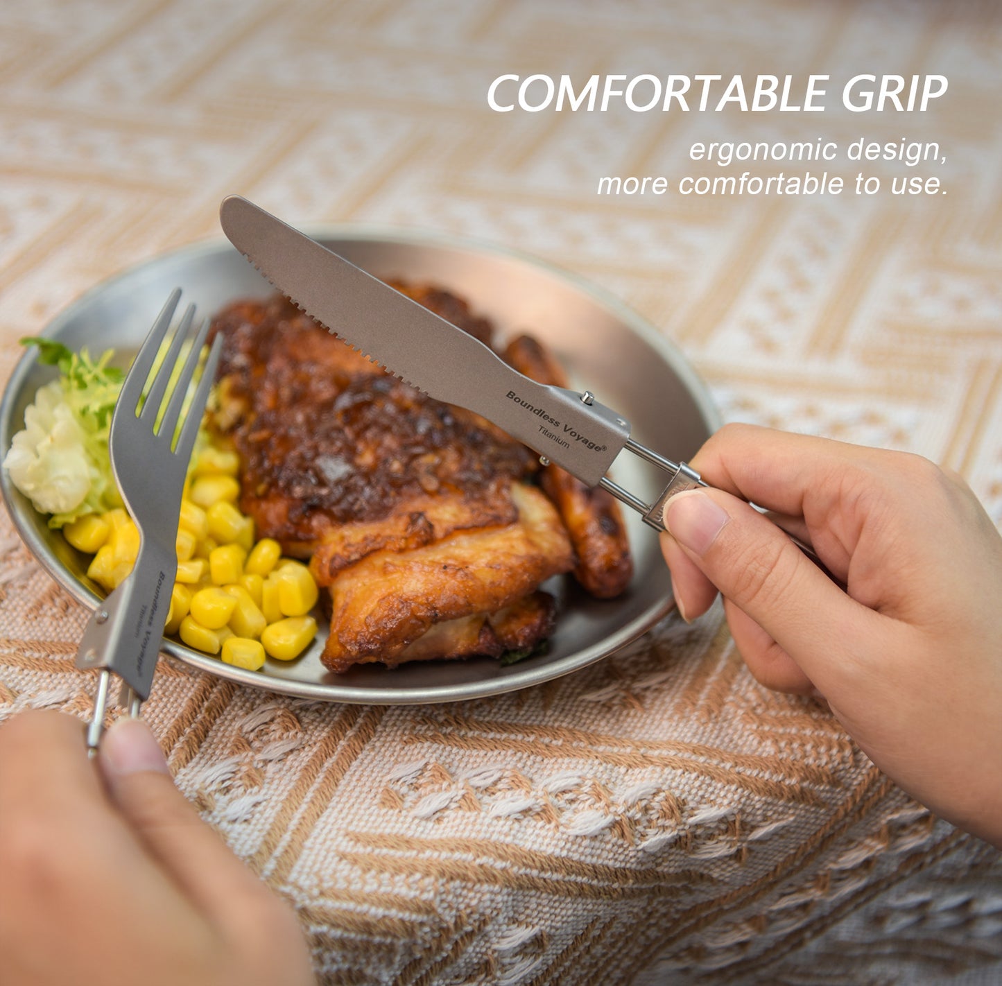 Boundless Voyage Titanium Cutlery Set spoon+fork+knife With Folding Handle For Outdoor Camping Home Lightweight