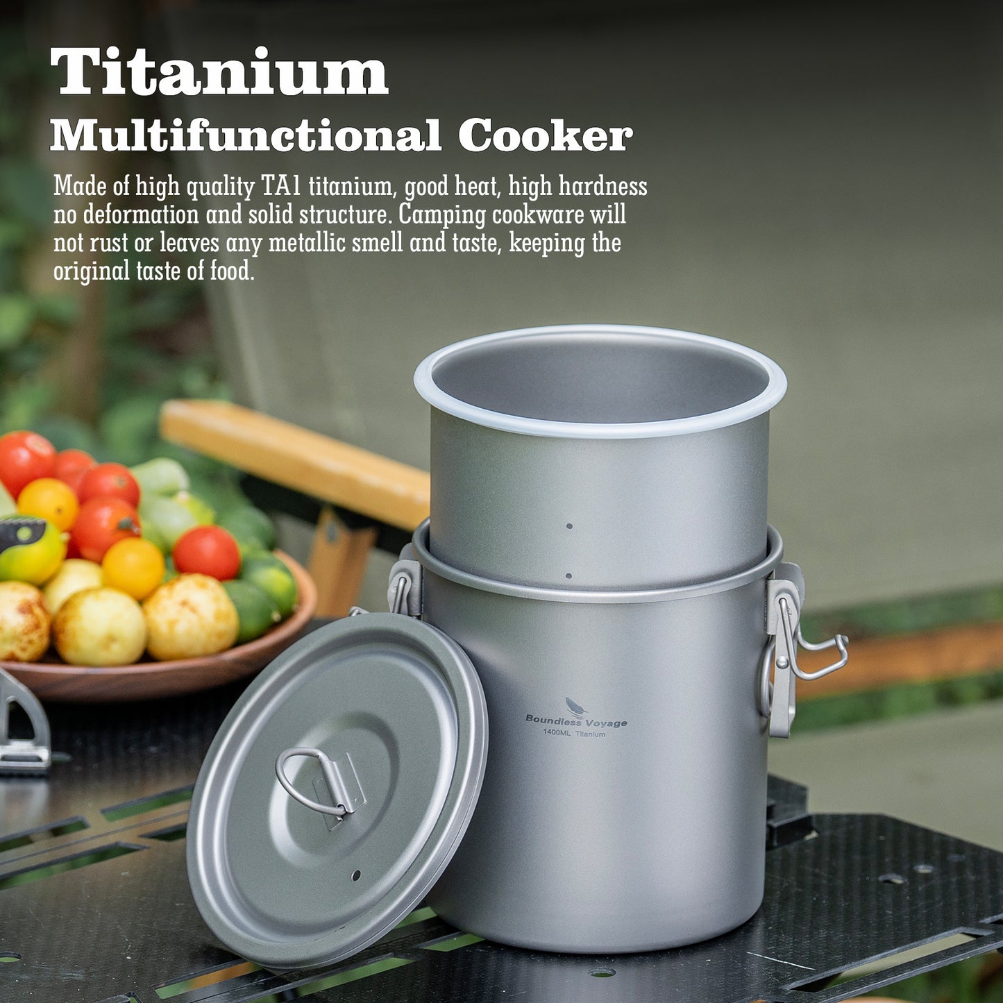Boundless Voyage Pure Titanium Camping Pot – Ultralight Cookware for Outdoor, Hiking & Travel