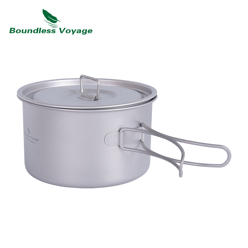 Boundless Voyage Lightweight 1600ml Titanium Pot Outdoor Portable Cooking Set hiking Backpacking Pot for Hiking Trekking Picnic Fishing Mountaineering