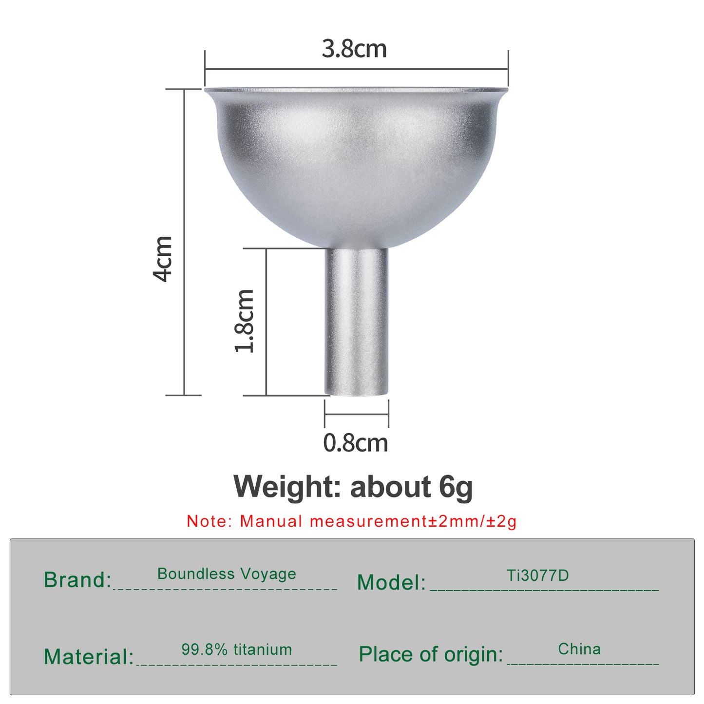 Boundless Voyage Titanium Funnel Flagon Accessories Multi-use Kitchen Funnel for Transferring Liquid, Fluid, Cooking Oils, Jam & Powder