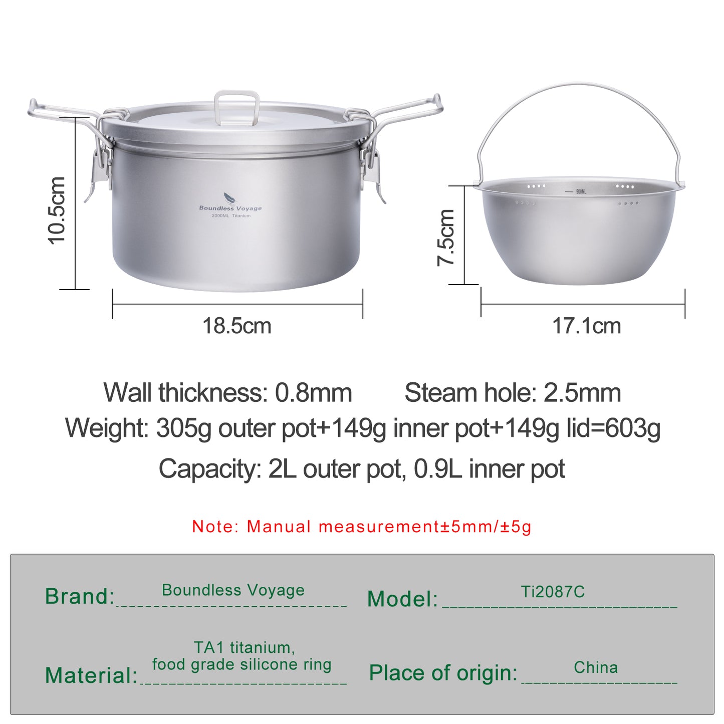 Boundless Voyage Titanium Outdoor Cooking Pot – Ultralight Multi-Purpose Camping Cookware