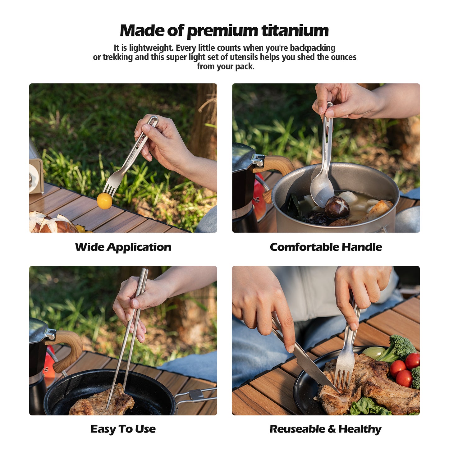 Boundless Voyage Titanium Knife Spoon Fork Chopsticks Set Outdoor Camping Ultralight Cutlery for Soup Meal Portable Tableware
