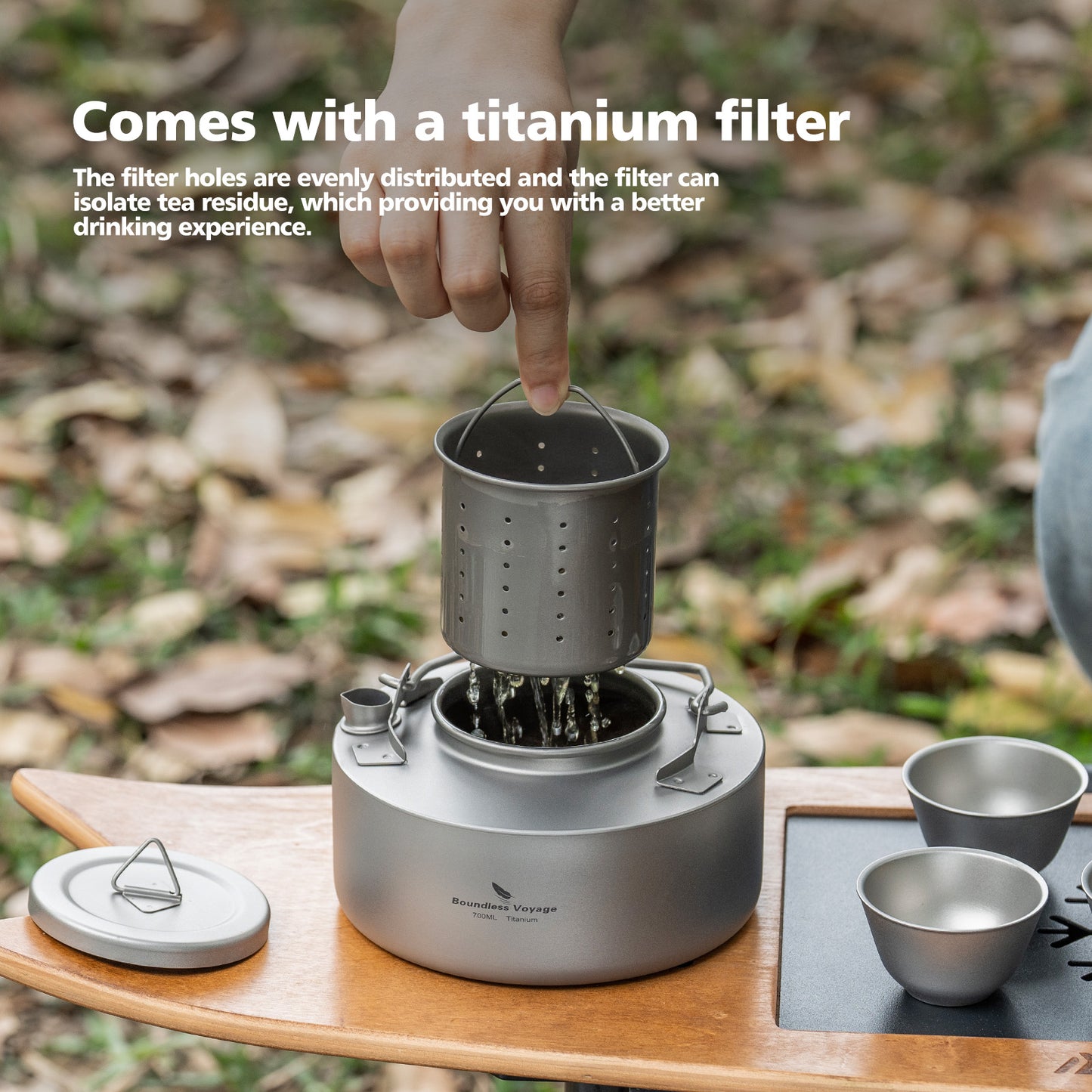 Boundless Voyage Camping Single-layer Titanium Kettle with Folding Handle 700ML Durable Bushcraft Gear Open Fire Kettle