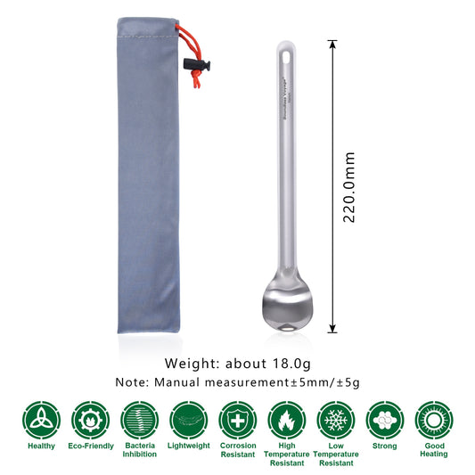 Boundless Voyage Titanium Long Handle Spoon Spork with Hook Outdoor Camping Ultralight  Straight Handle Polished Cutlery Tableware