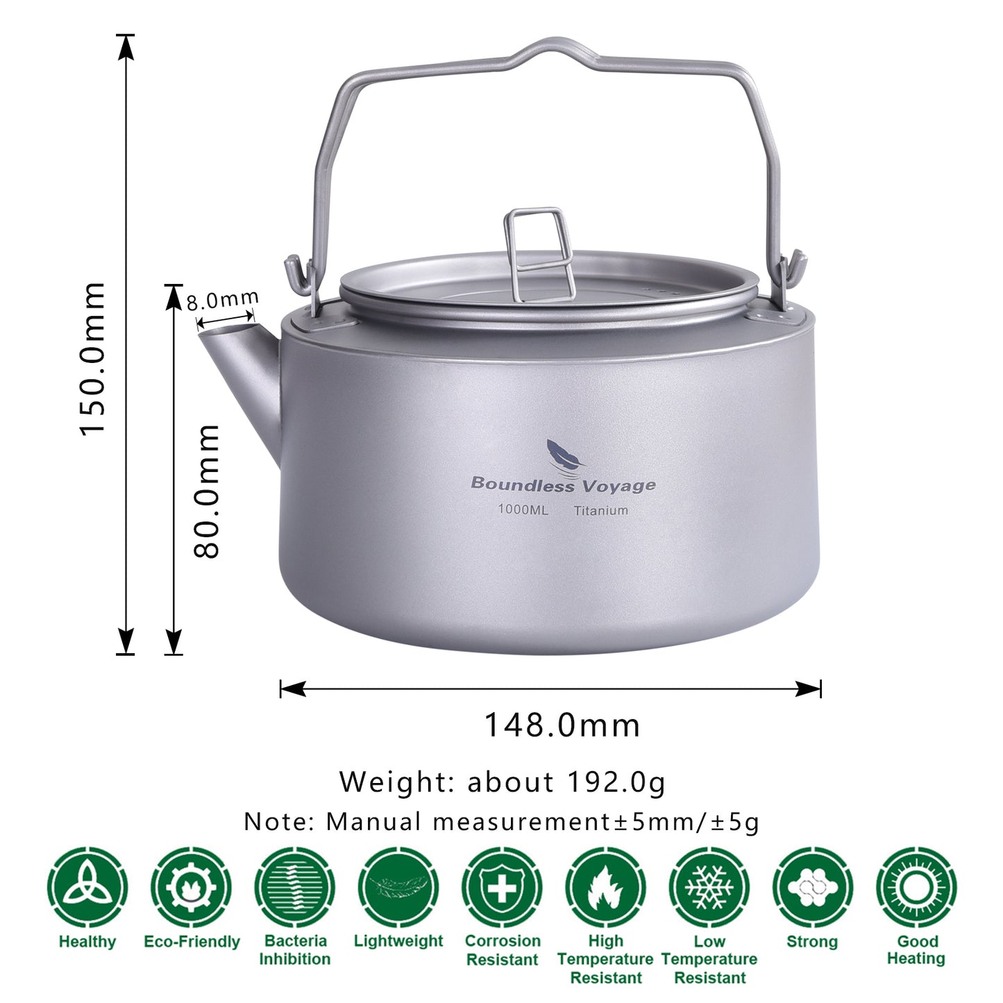 Titanium 1L Kettle with Folding Handle Filter Ultralight Big Capacity Pot For Outdoor Camping