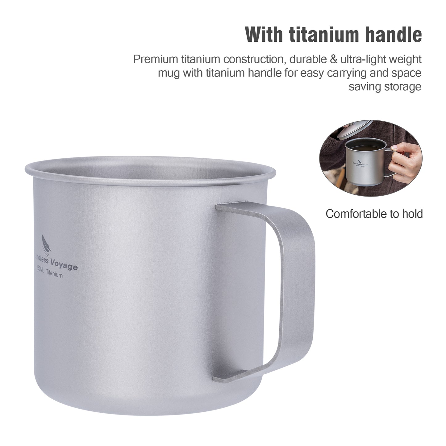 Boundless Voyage Titanium Camping Mug Cup with Lid Ultra-light Portable Hiking Backpacking