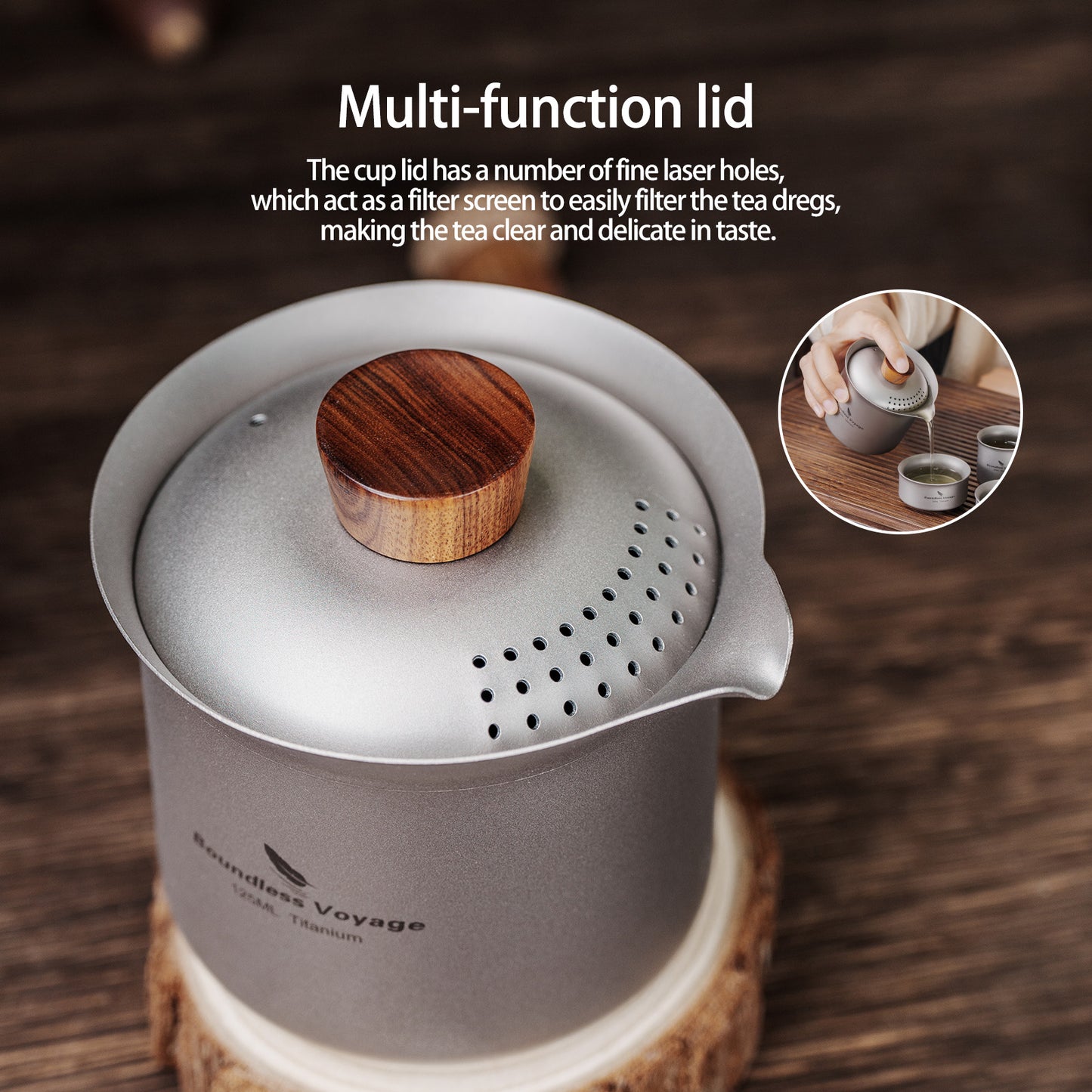 Boundless Voyage Titanium Titanium Double-Layer Tea Maker + 3pcs 30ml Tea Cups Lightweight Outdoor Camping Portable Tea pot sets