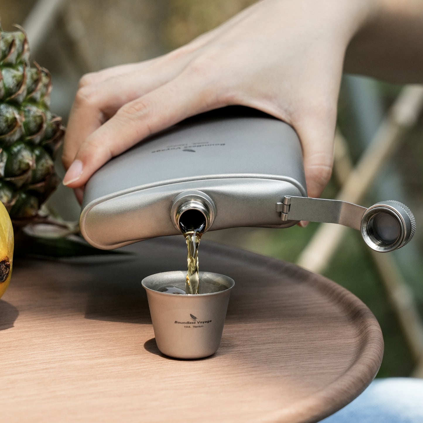 Boundless Voyage Titanium Flask 250ml with Cup & Funnel | Ultralight Pure Titanium Hip Flask for Camping Hiking Travel