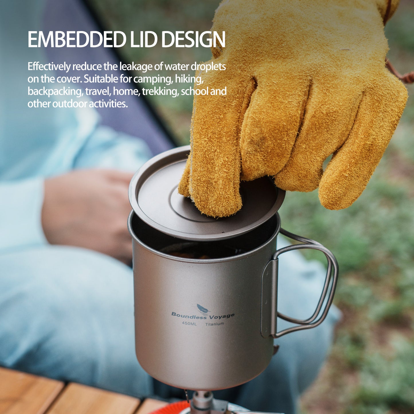 Unlimited Voyage 200ml Titanium Alloy Cup with Lid and Folding Handle for Outdoor Camping Ultra-Light Water Tea and Coffee Cup