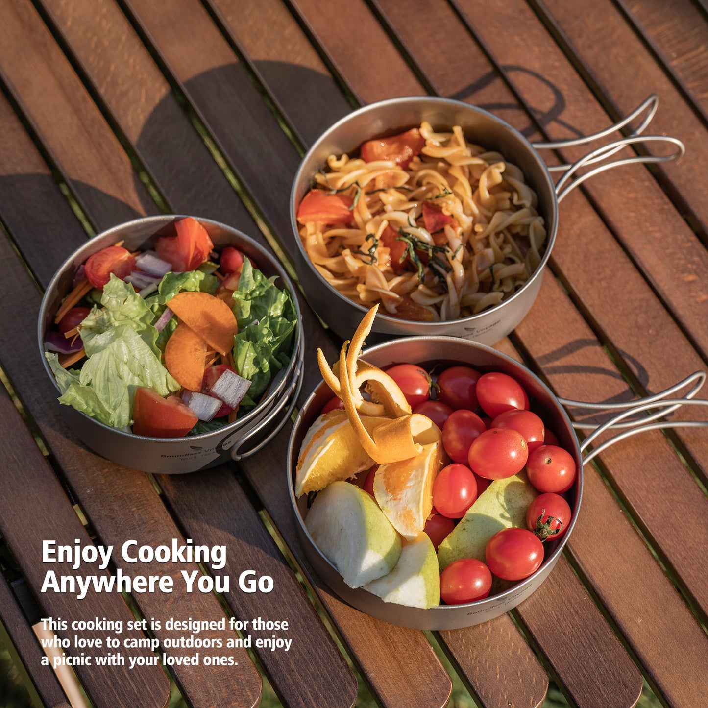 Boundless Voyage Titanium Pot Pan Set with Collapsible Folding Handle Ultralight Tableware Outdoor Dinnerware Set 3pcs