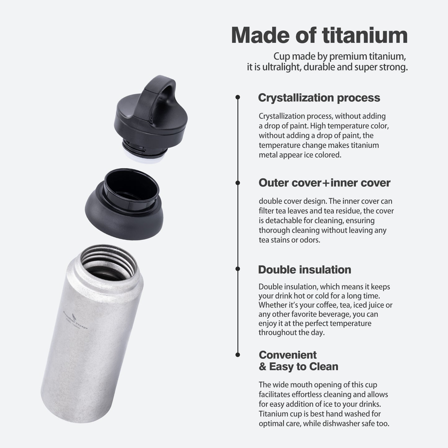 Boundless Voyage 600ml Titanium Double-Walled Cup with Lid – TA1 Insulated Travel Coffee & Tea Mug | Eco-Friendly, Portable & Reusable for Hot & Cold Beverages