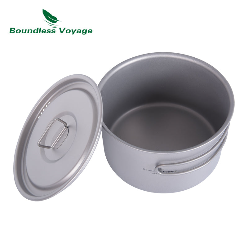 Boundless Voyage Lightweight 1600ml Titanium Pot Outdoor Portable Cooking Set hiking Backpacking Pot for Hiking Trekking Picnic Fishing Mountaineering
