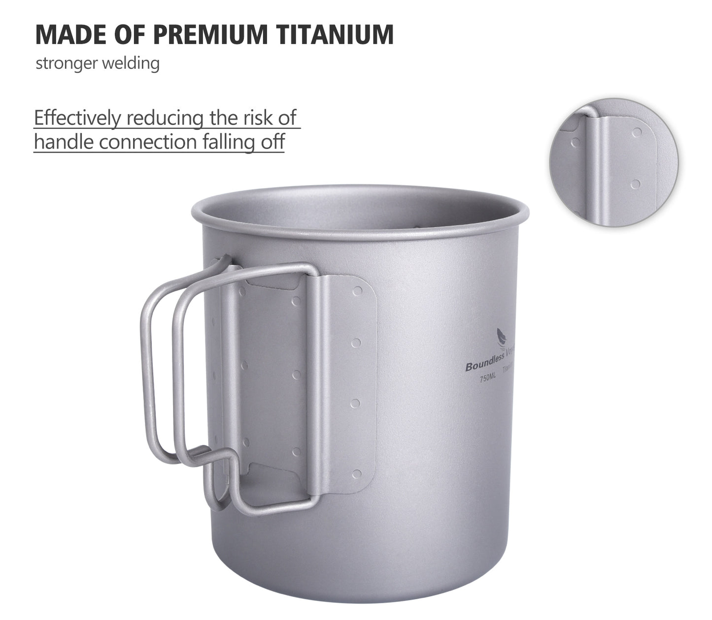 Titanium 750ml Hanging Cup Mug with Folding Handle Outdoor Camping Hiking Picnic Cooking Pot Ultralight Portable